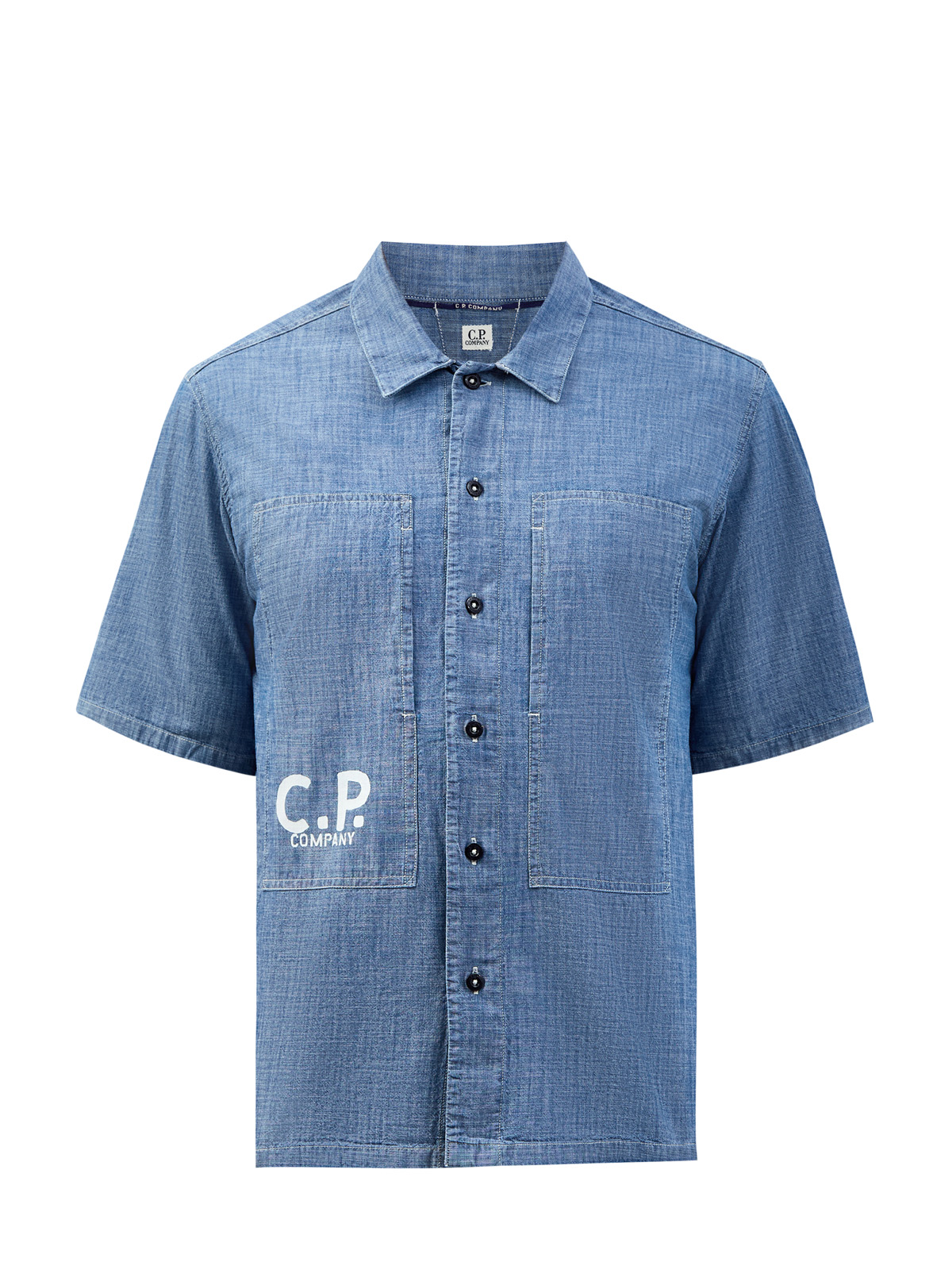 

Рубашка из тонкого хлопкового денима Chambray с принтом, Голубой, Рубашка из тонкого хлопкового денима Chambray с принтом